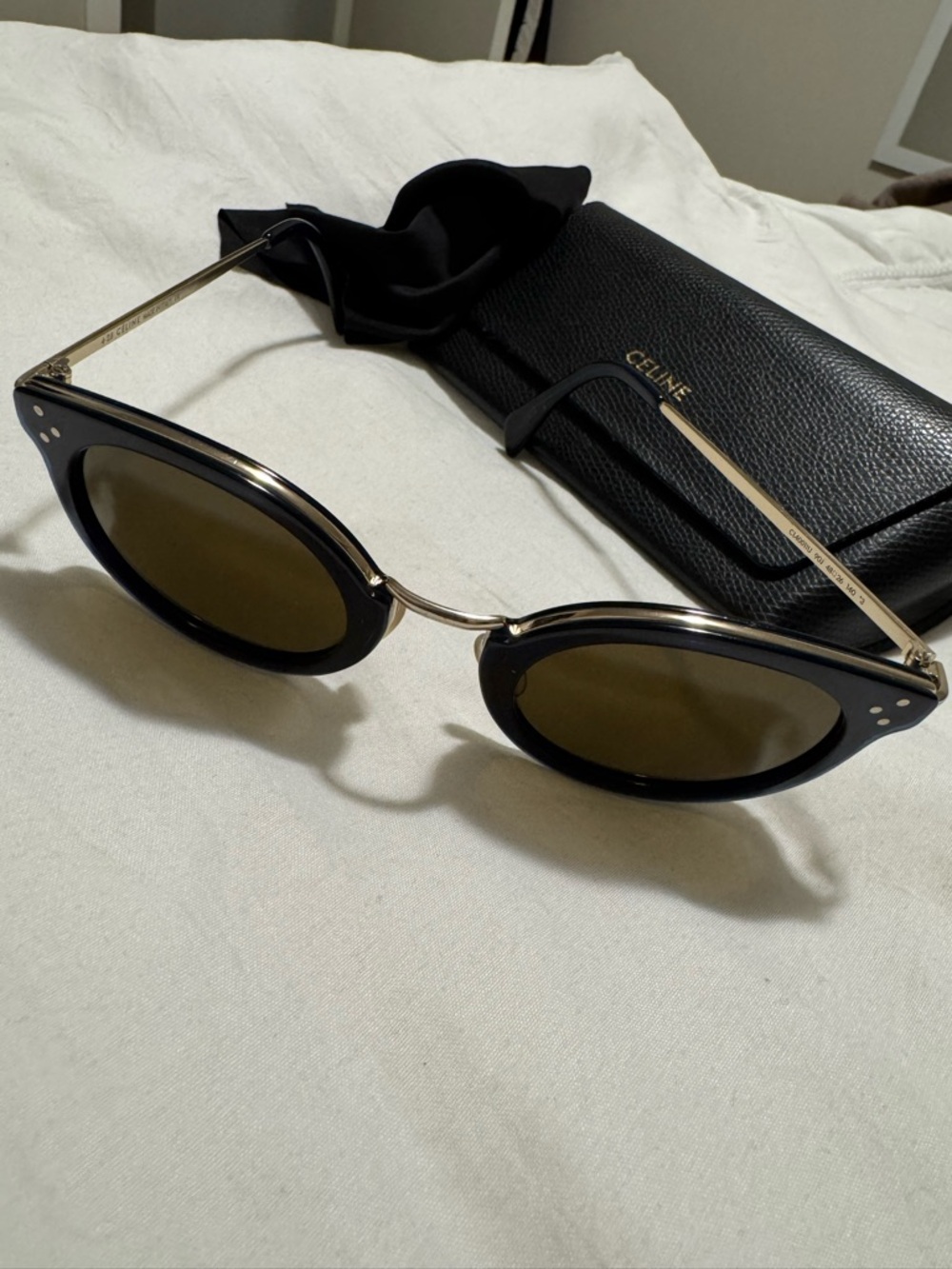 Celine Men's Round Sunglasses - Navy Frame, Brown Lenses, Gold Bridge - Picture 2 of 7